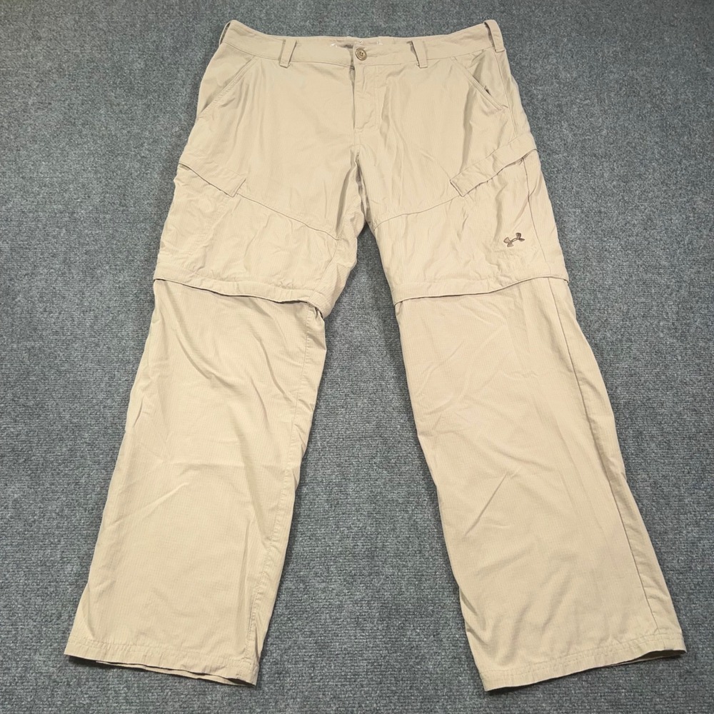 Under Armour Convertible Cargo Pants Mens 38x31 Ripstop Hiking Khaki Tan Outdoor